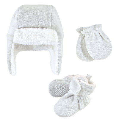Hudson Baby Trapper Hat, Mitten and Bootie Set, Light Gray