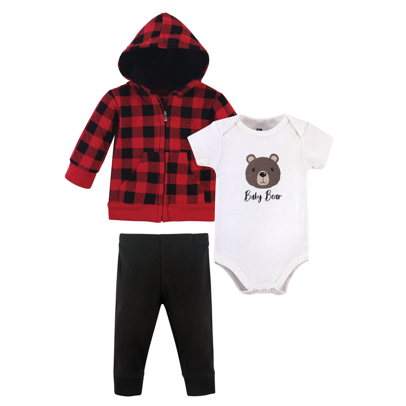 Hudson Baby Premium Quilted Hoodie, Bodysuit and Pant, Baby Bear