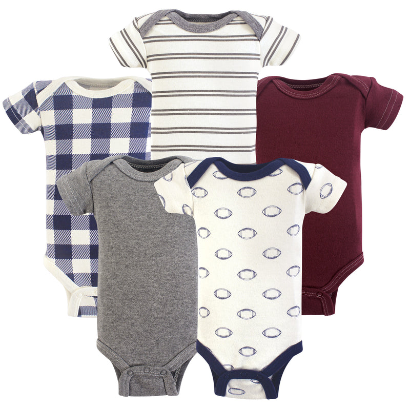 Hudson Baby Cotton Preemie Bodysuits, Basic Football Short-Sleeve
