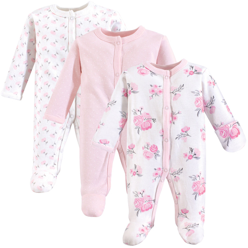 Hudson Baby Cotton Preemie Sleep and Play, Basic Pink Floral