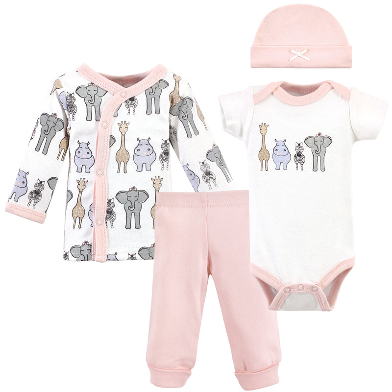 Hudson Baby Preemie Layette Set 4-Piece, Pink Safari