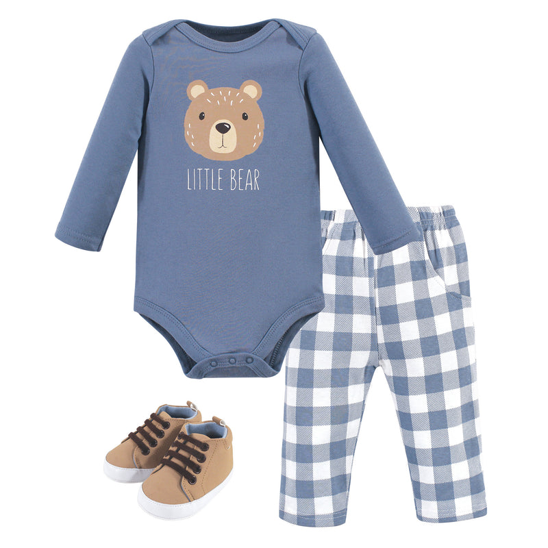 Hudson Baby Cotton Bodysuit, Pant and Shoe Set, Little Bear
