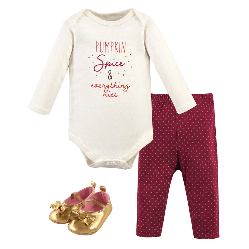 Hudson Baby Cotton Bodysuit, Pant and Shoe Set, Pumpkin Spice
