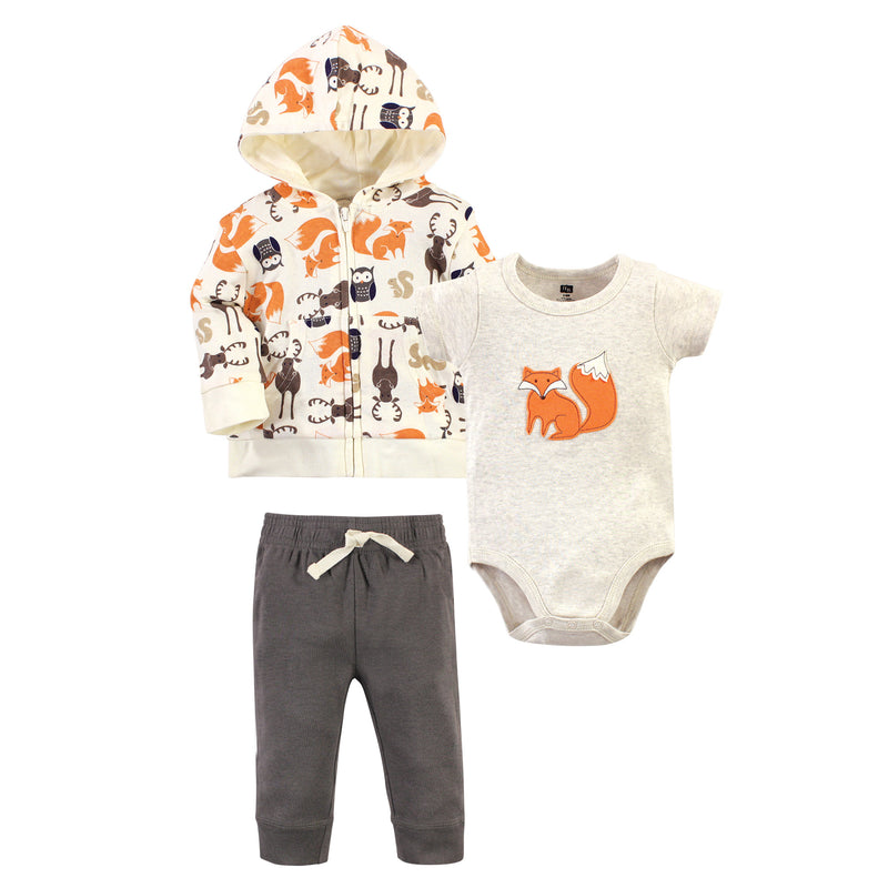 Hudson Baby Cotton Hoodie, Bodysuit or Tee Top and Pant Set, Forest Baby