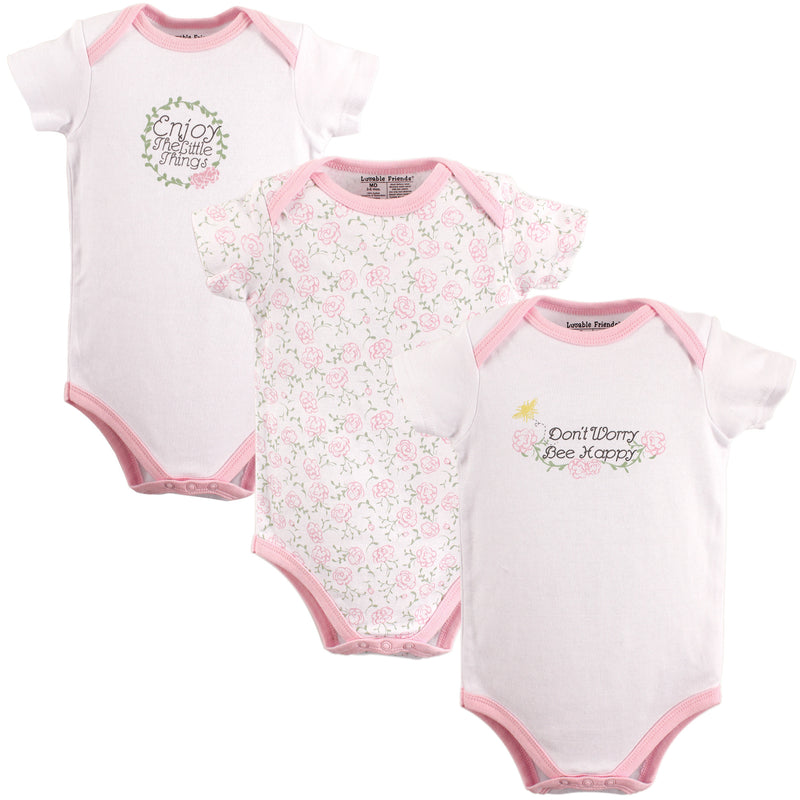 Luvable Friends Cotton Bodysuits, Bee Happy