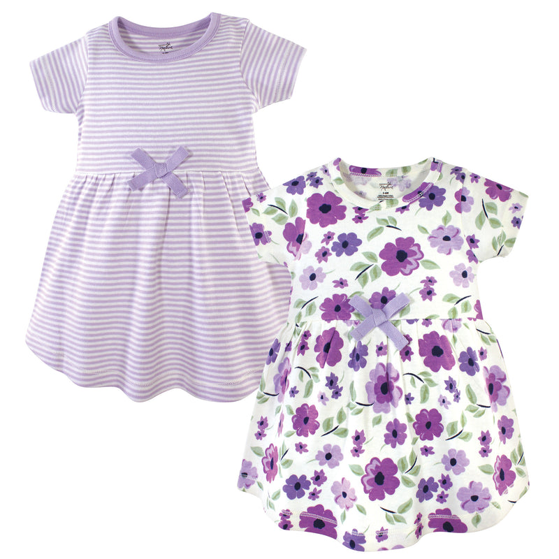 Touched by Nature Organic Cotton Short-Sleeve and Long-Sleeve Dresses, Baby Toddler Purple Garden Short Sleeve