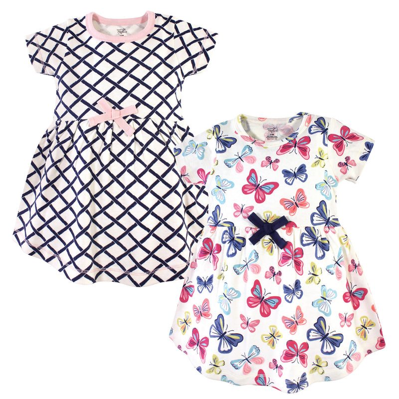 Touched by Nature Organic Cotton Short-Sleeve and Long-Sleeve Dresses, Baby Toddler Bright Butterflies Short Sleeve