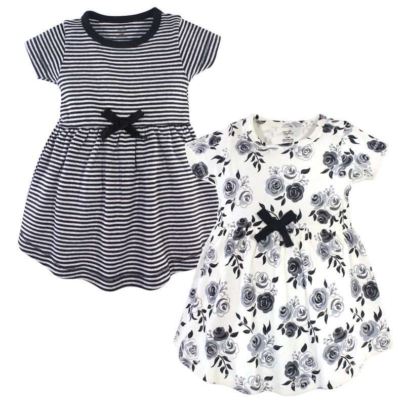 Touched by Nature Organic Cotton Short-Sleeve and Long-Sleeve Dresses, Baby Toddler Black Floral Short Sleeve