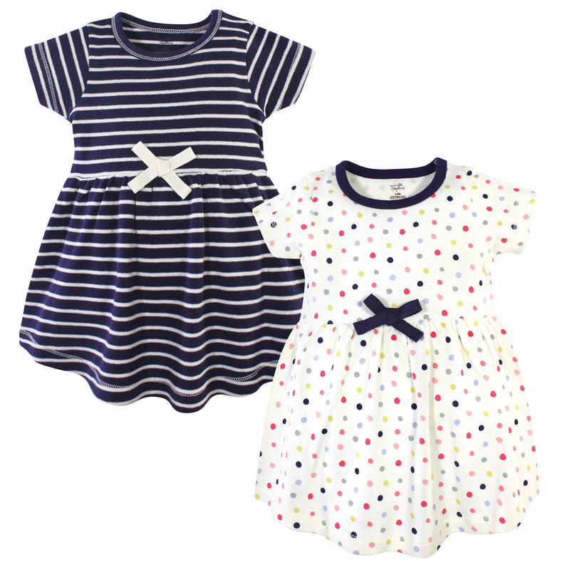 Touched by Nature Organic Cotton Short-Sleeve and Long-Sleeve Dresses, Baby Toddler Colorful Dot Short Sleeve