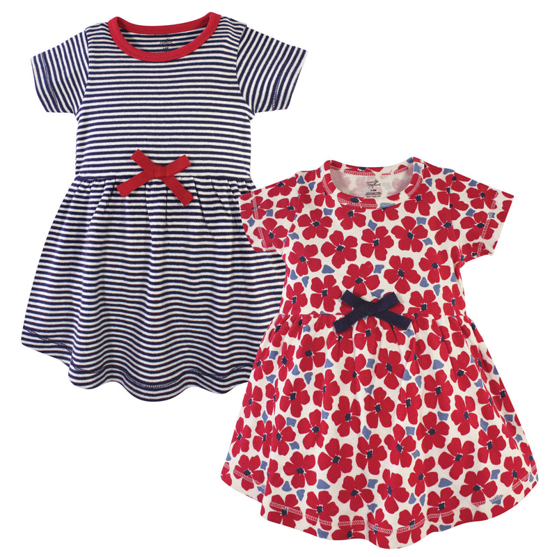 Touched by Nature Organic Cotton Short-Sleeve and Long-Sleeve Dresses, Baby Toddler Red Flowers Short Sleeve