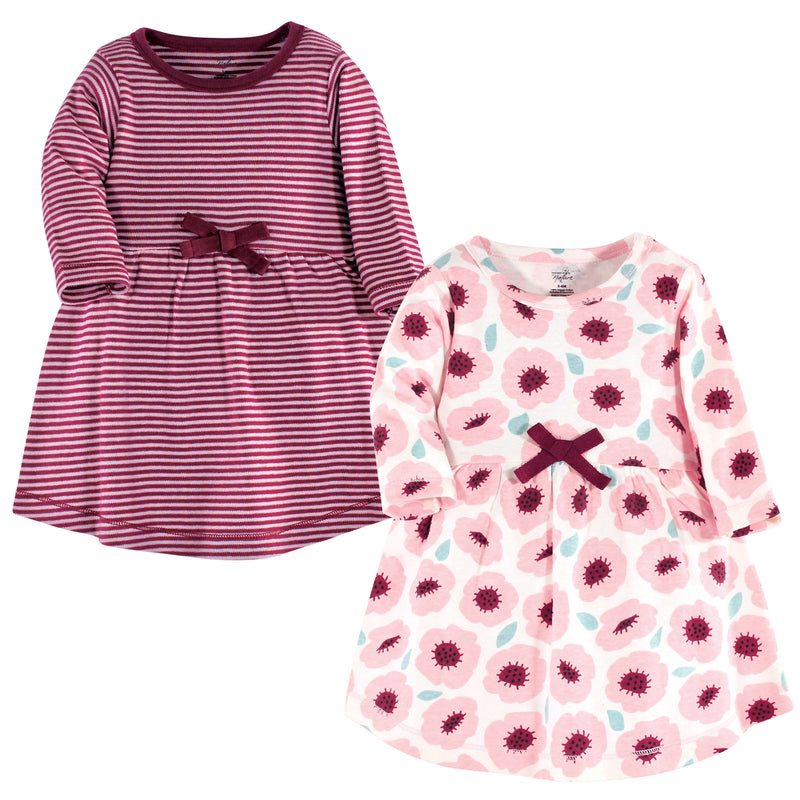 Touched by Nature Organic Cotton Short-Sleeve and Long-Sleeve Dresses, Baby Toddler Blush Blossom Long Sleeve