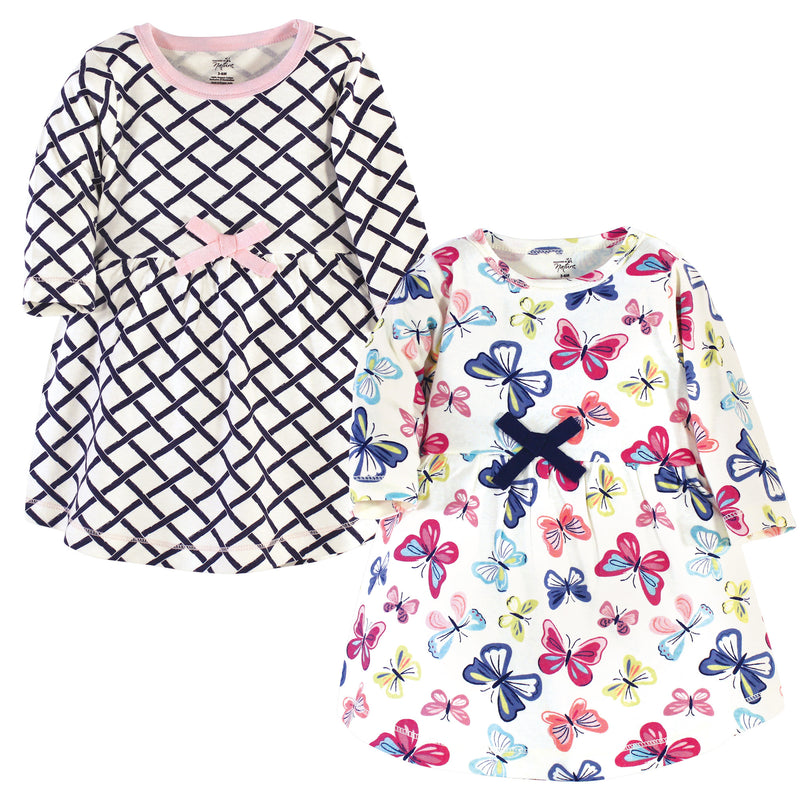 Touched by Nature Organic Cotton Short-Sleeve and Long-Sleeve Dresses, Baby Toddler Bright Butterflies Long Sleeve