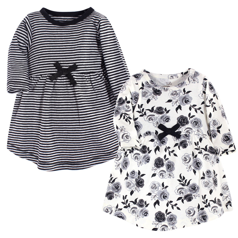 Touched by Nature Organic Cotton Short-Sleeve and Long-Sleeve Dresses, Baby Toddler Black Floral Long Sleeve