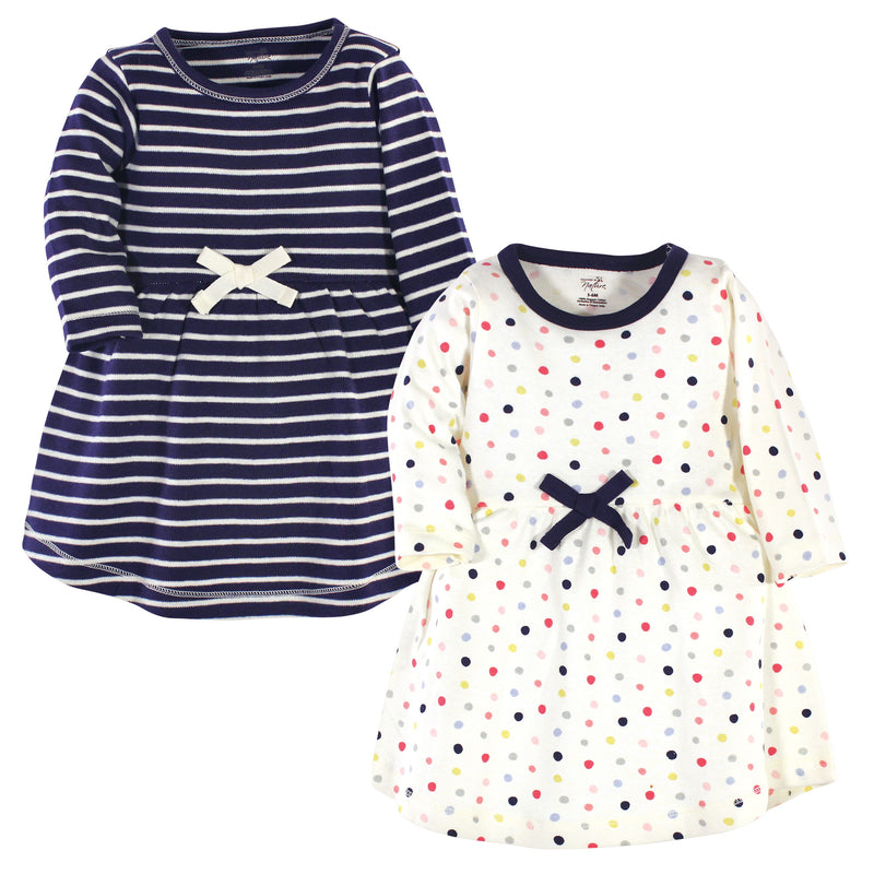 Touched by Nature Organic Cotton Short-Sleeve and Long-Sleeve Dresses, Baby Toddler Colorful Dot Long Sleeve
