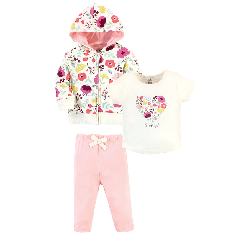 Touched by Nature Organic Cotton Hoodie, Bodysuit or Tee Top, and Pant, Botanical Toddler