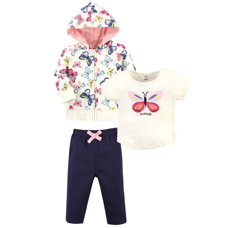 Touched by Nature Organic Cotton Hoodie, Bodysuit or Tee Top, and Pant, Bright Butterflies Toddler
