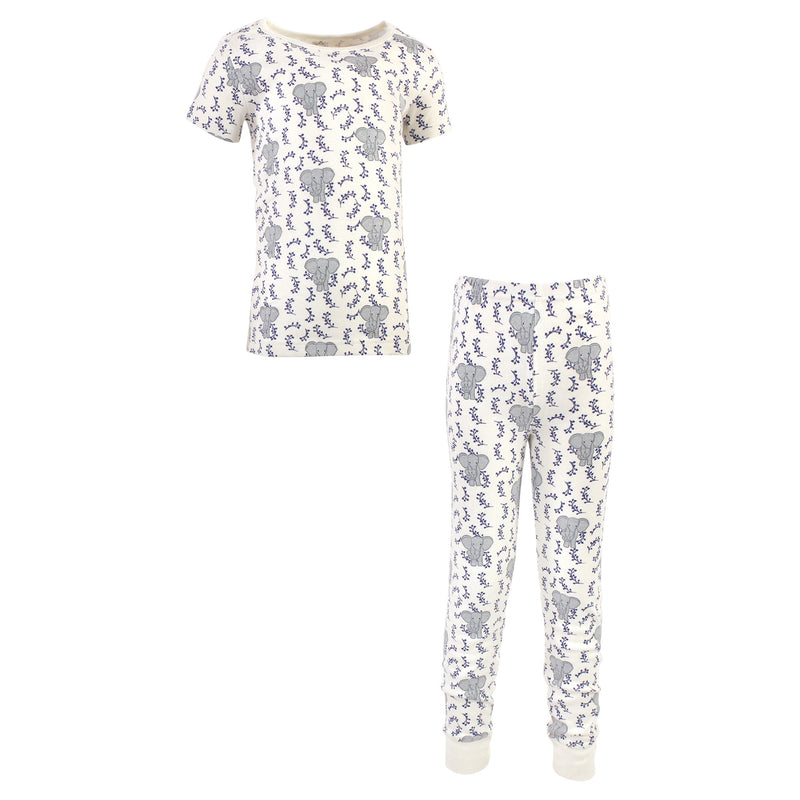 Touched by Nature Organic Cotton Tight-Fit Pajama Set, Blue Elephant