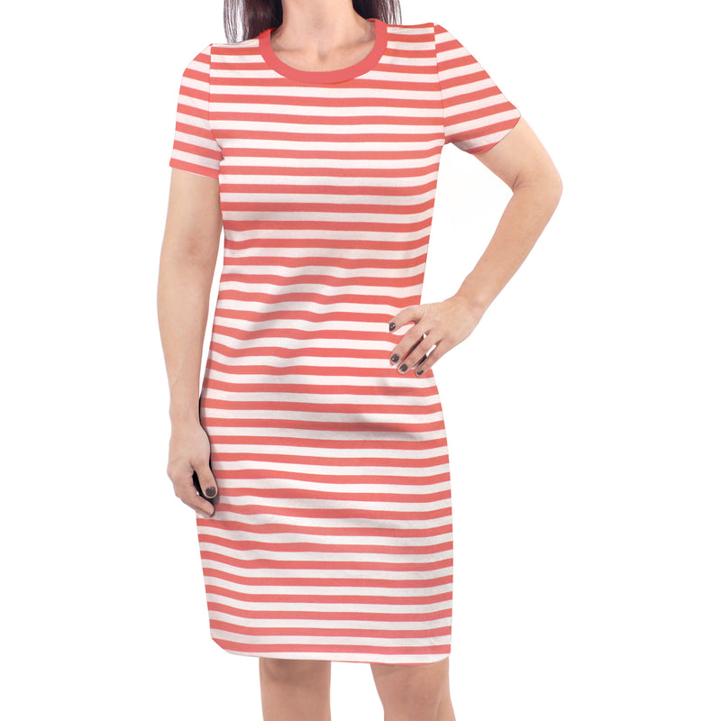 Touched by Nature Organic Cotton Short-Sleeve and Long-Sleeve Dresses, Women Coral Stripe Short Sleeve