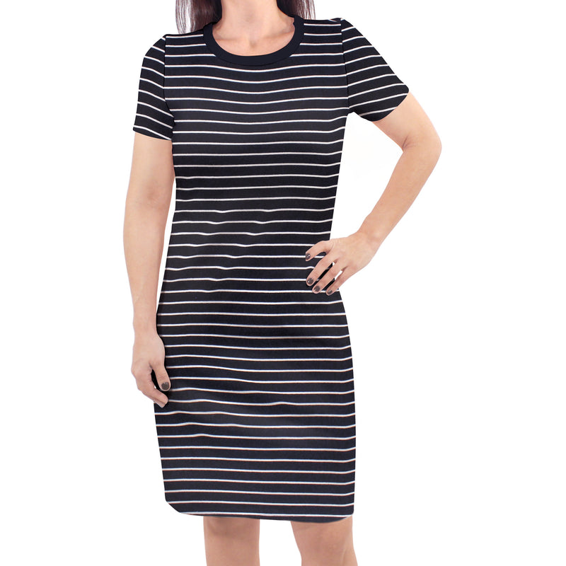 Touched by Nature Organic Cotton Short-Sleeve and Long-Sleeve Dresses, Women Black Stripe Short Sleeve