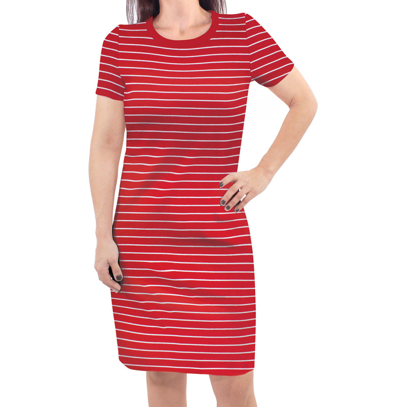 Touched by Nature Organic Cotton Short-Sleeve and Long-Sleeve Dresses, Women Red Stripe Short Sleeve
