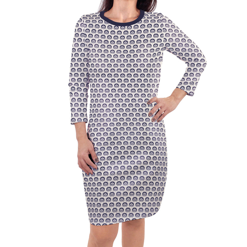 Touched by Nature Organic Cotton Short-Sleeve and Long-Sleeve Dresses, Women Navy Trellis Long Sleeve