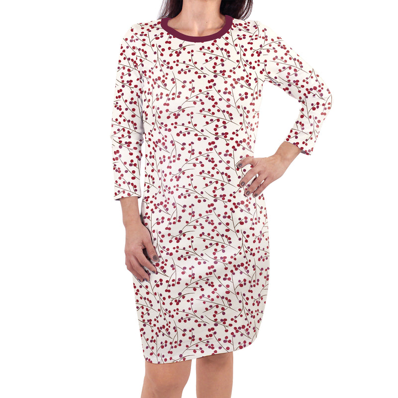 Touched by Nature Organic Cotton Short-Sleeve and Long-Sleeve Dresses, Women Berry Branch Long Sleeve