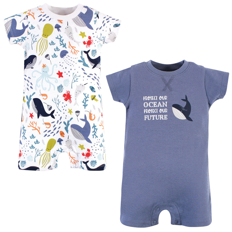 Touched by Nature Organic Cotton Rompers, Ocean
