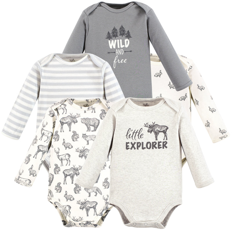 Touched by Nature Organic Cotton Long-Sleeve Bodysuits, Neutral Woodland