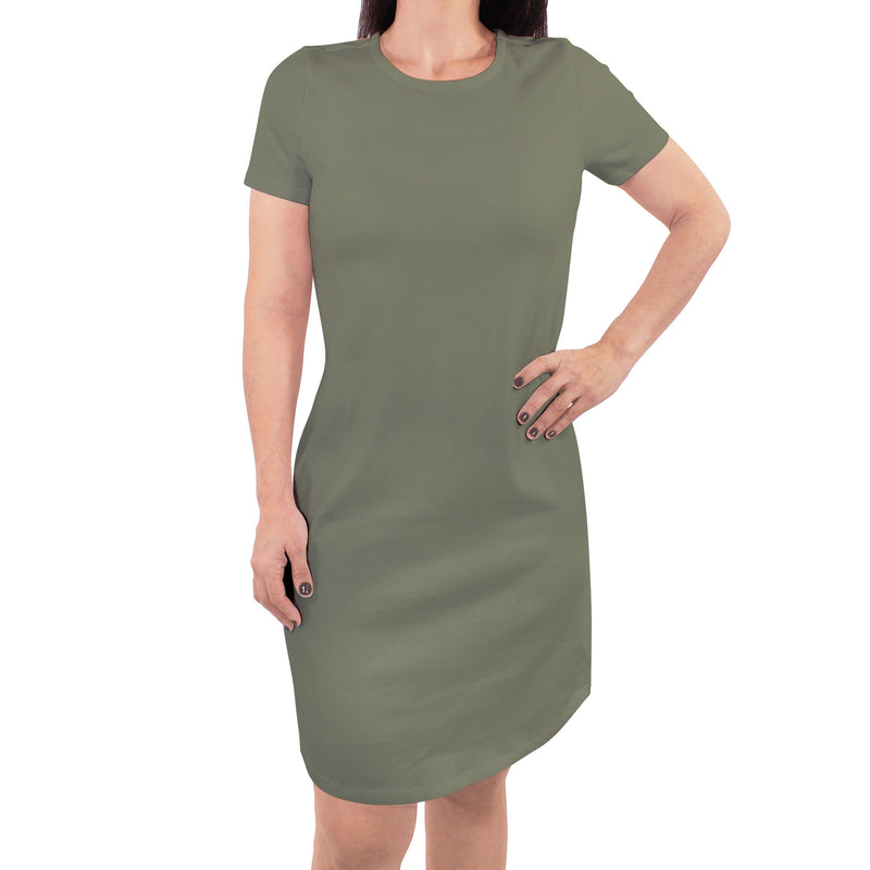 Touched by Nature Organic Cotton Short-Sleeve and Long-Sleeve Dresses, Women Olive Green Short Sleeve