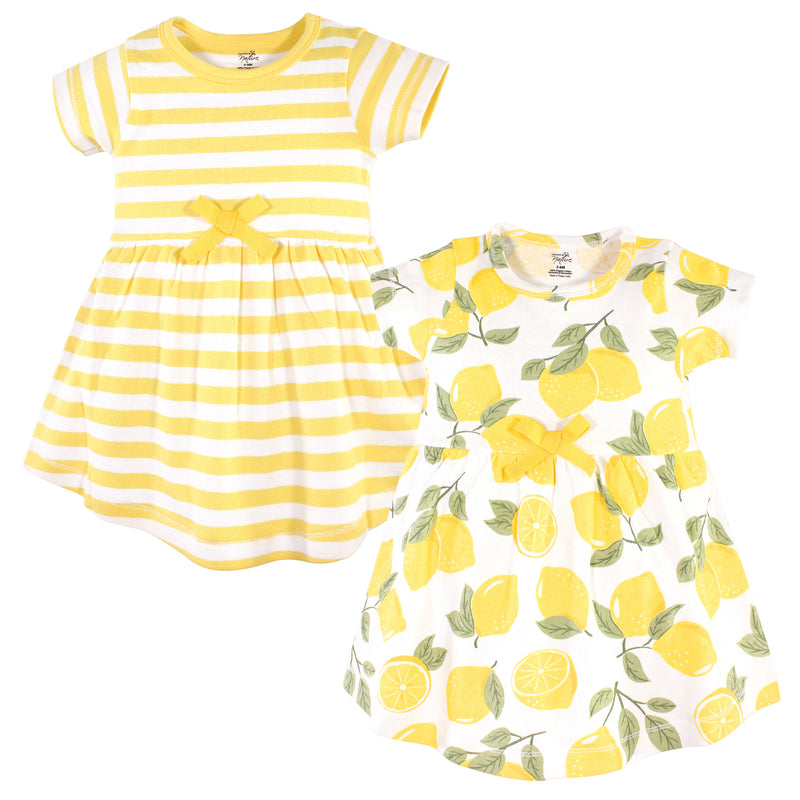 Touched by Nature Organic Cotton Short-Sleeve and Long-Sleeve Dresses, Baby Toddler Lemon Tree Short Sleeve