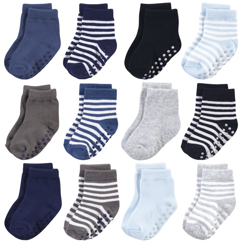 Touched by Nature Organic Cotton Socks with Non-Skid Gripper for Fall Resistance, Blue