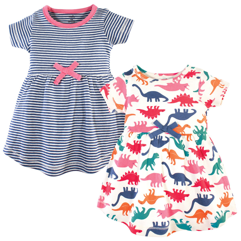Touched by Nature Organic Cotton Short-Sleeve and Long-Sleeve Dresses, Baby Toddler Dinosaurs Short Sleeve