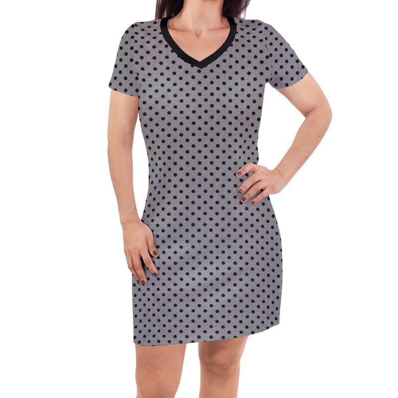 Touched by Nature Organic Cotton Short-Sleeve and Long-Sleeve Dresses, Women Gray Black Dot Short Sleeve