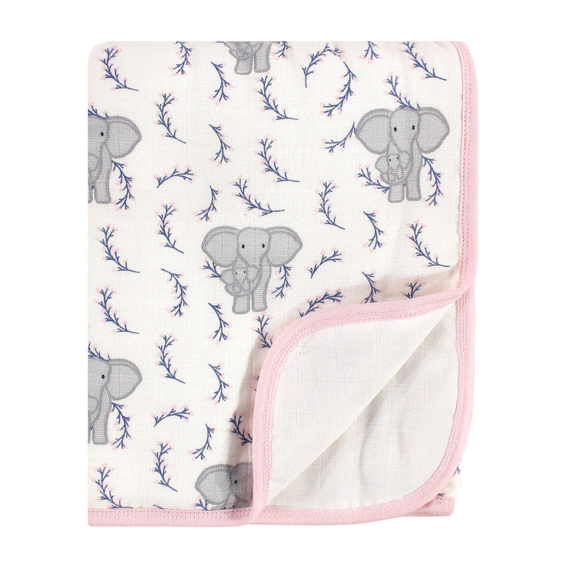 Touched by Nature Organic Cotton Muslin Tranquility Blanket, Pink Elephant