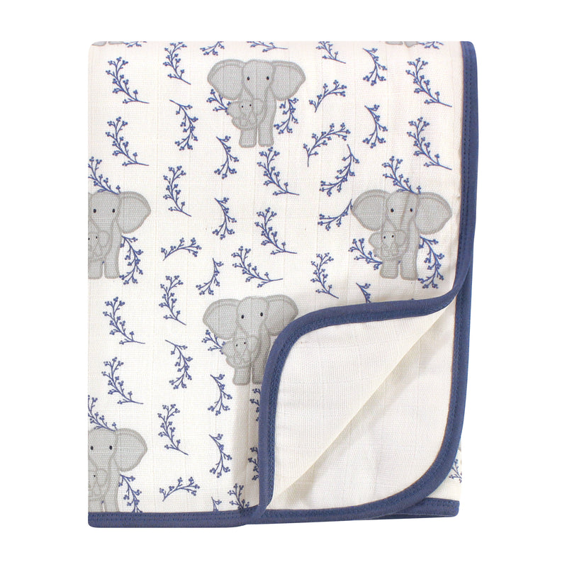 Touched by Nature Organic Cotton Muslin Tranquility Blanket, Blue Elephant
