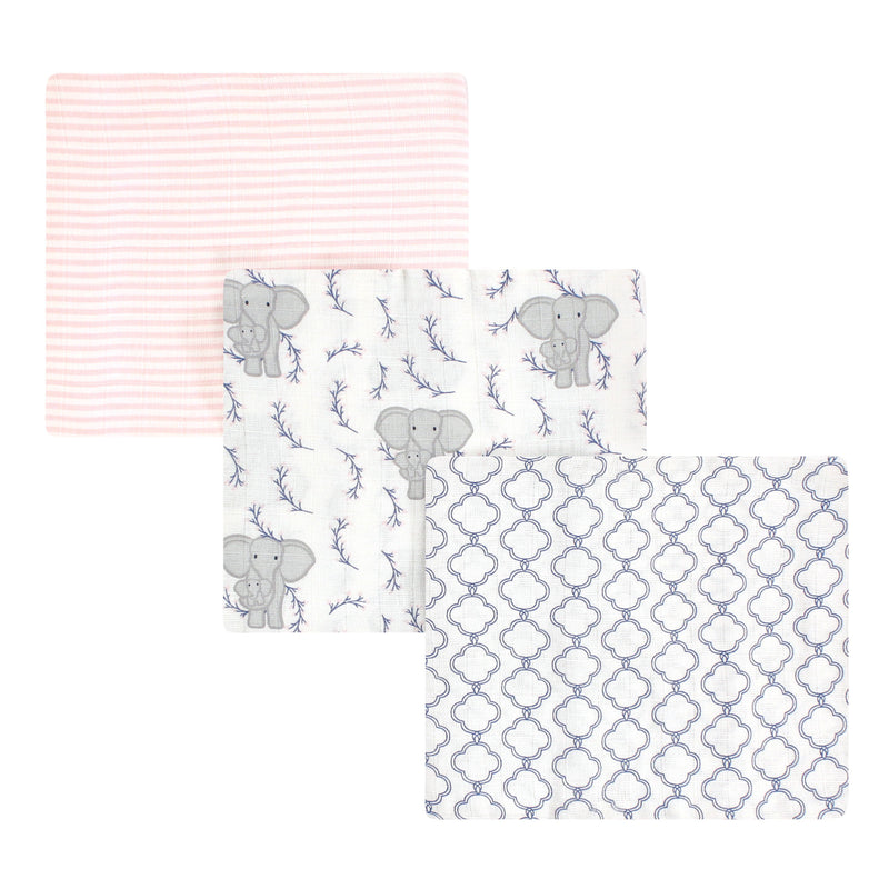 Touched by Nature Organic Cotton Muslin Swaddle Blanket, Pink Elephant