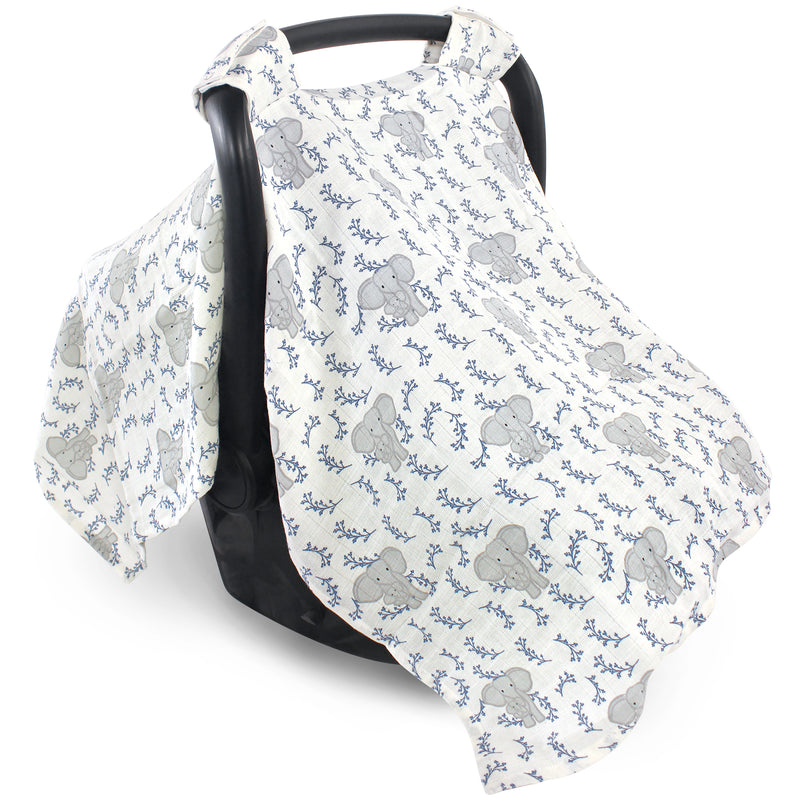 Touched by Nature Organic Muslin Car Seat Canopy, Blue Elephant