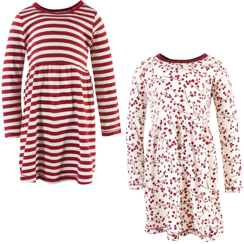 Touched by Nature Organic Cotton Short-Sleeve and Long-Sleeve Dresses, Youth Berry Branch Long Sleeve