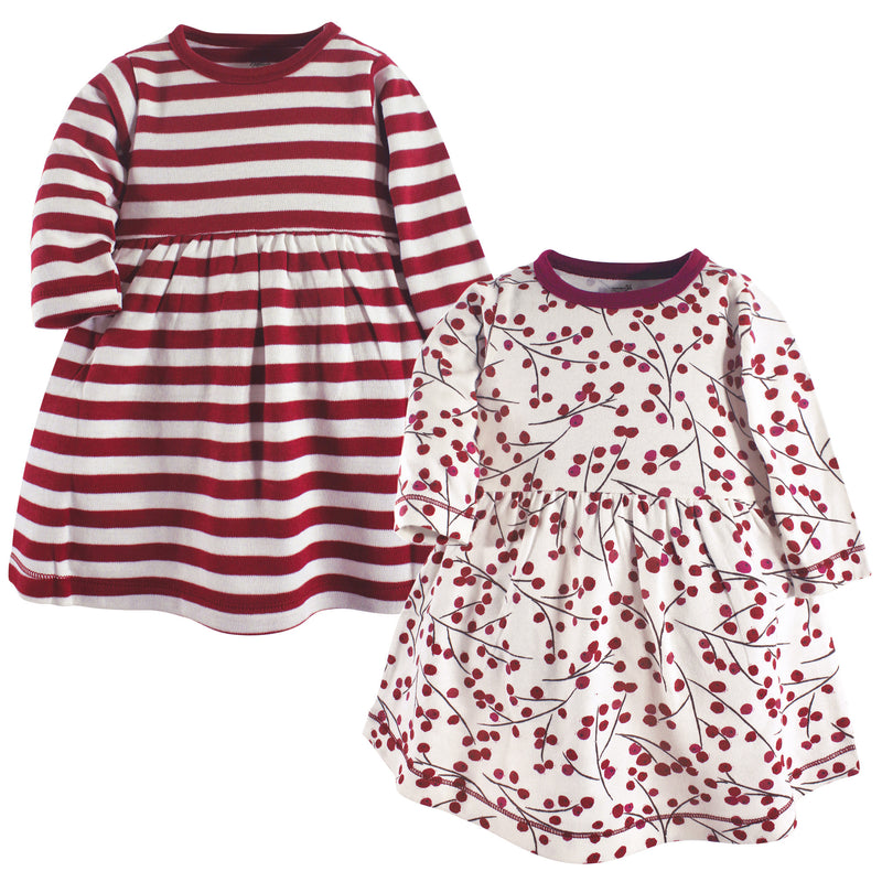 Touched by Nature Organic Cotton Short-Sleeve and Long-Sleeve Dresses, Baby Toddler Berry Branch Long Sleeve
