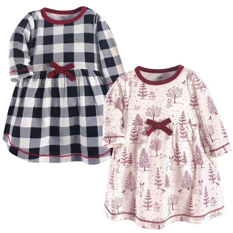 Touched by Nature Organic Cotton Short-Sleeve and Long-Sleeve Dresses, Baby Toddler Winter Woodland Long Sleeve