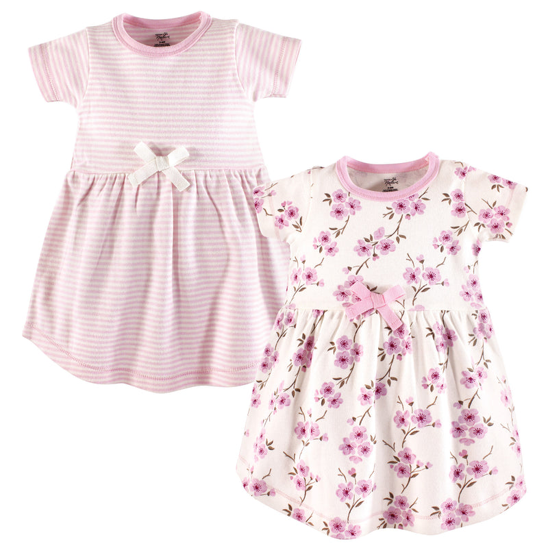 Touched by Nature Organic Cotton Short-Sleeve and Long-Sleeve Dresses, Baby Toddler Cherry Blossom Short Sleeve