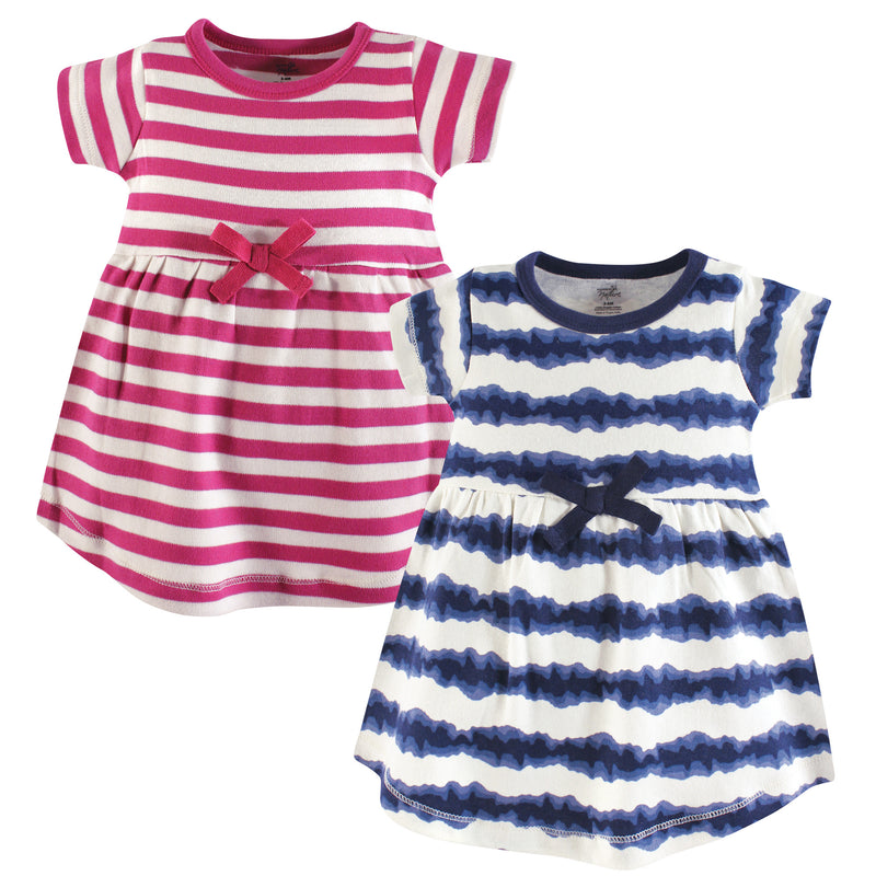 Touched by Nature Organic Cotton Short-Sleeve and Long-Sleeve Dresses, Baby Toddler Tie Dye Stripe Short Sleeve