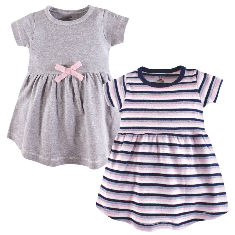 Touched by Nature Organic Cotton Short-Sleeve and Long-Sleeve Dresses, Baby Toddler Heather Gray Stripe Short Sleeve