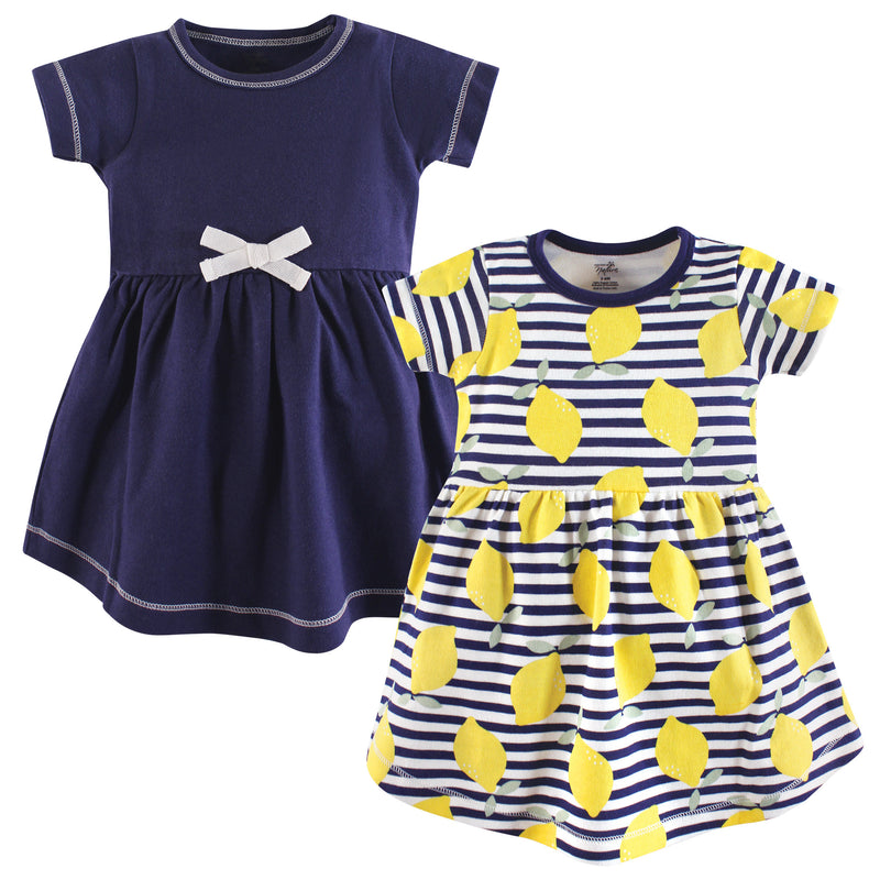 Touched by Nature Organic Cotton Short-Sleeve and Long-Sleeve Dresses, Baby Toddler Lemons Short Sleeve
