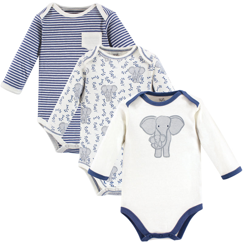 Touched by Nature Organic Cotton Long-Sleeve Bodysuits, Elephant