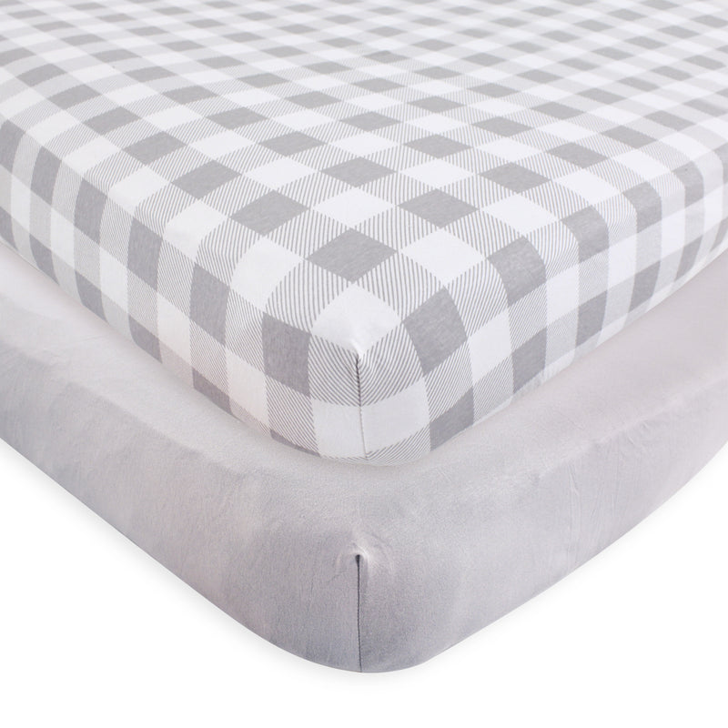 Touched by Nature Organic Cotton Crib Sheet, Plaid Solid Gray