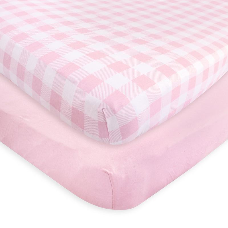 Touched by Nature Organic Cotton Crib Sheet, Plaid Solid Light Pink