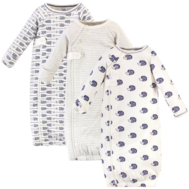Touched by Nature Organic Cotton Zipper Gowns, Hedgehog Side Zipper