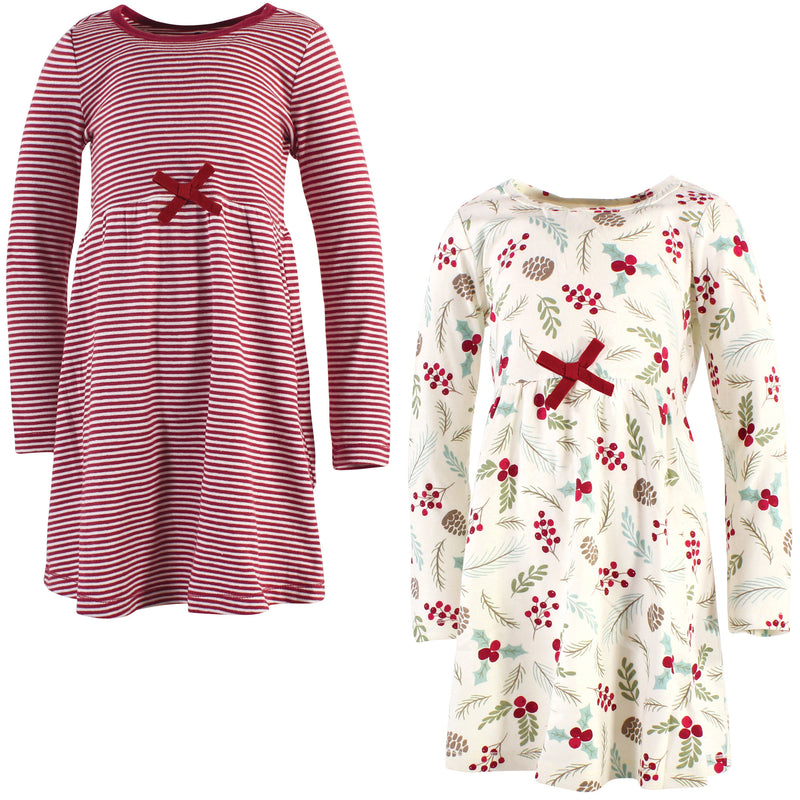 Touched by Nature Organic Cotton Short-Sleeve and Long-Sleeve Dresses, Youth Holly Berry Long Sleeve