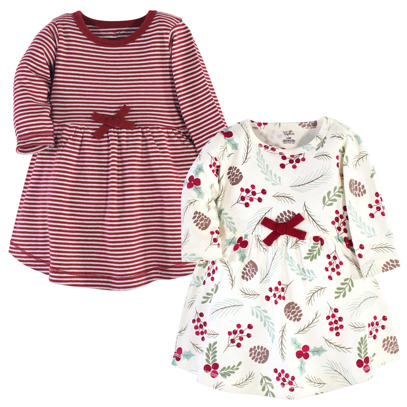 Touched by Nature Organic Cotton Short-Sleeve and Long-Sleeve Dresses, Baby Toddler Holly Berry Long Sleeve
